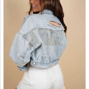 nwt Bling Tassel Denim Jacket